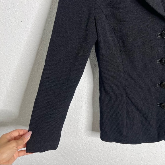 St. John Blazer Women 10 Santana Knit Black Button Down Jacket C2 - Picture 3 of 9